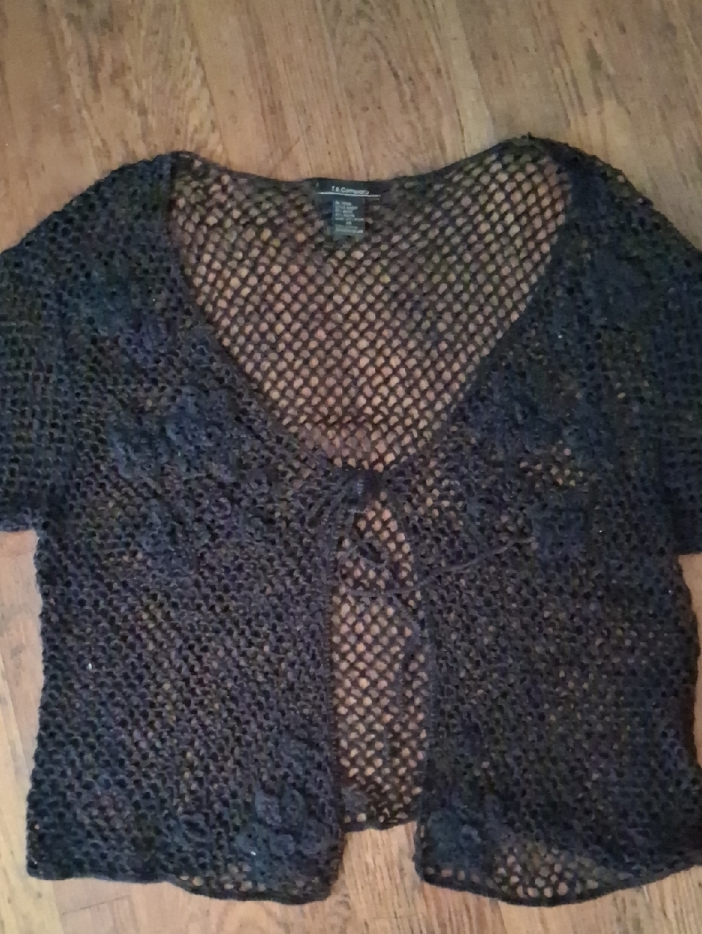 Black Open Knit Short Sleeve Cardigan